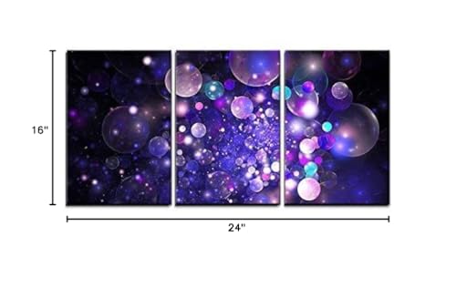 wall26 - 3 Piece Canvas Wall Art - Abstract Glowing Purple and Blue Bubbles on Black Background. Fractal Art - Modern Home Art Stretched and Framed Ready to Hang - 16"x24"x3 Panels