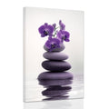 ZXHYWYM Zen Wall Art Stones Picture Orchid Canvas Painting Purple Zen Water Prints Spa Bathroom Decor Meditation Yoga Room Office Home Framed (12" x 18")