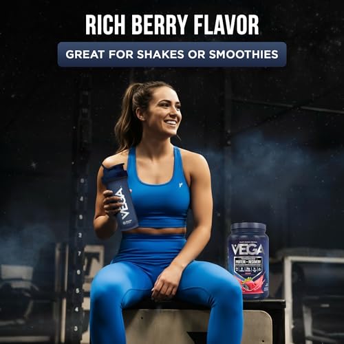 Vega Protein + Recovery, Berry – 30g Vegan Protein, Dairy & Gluten Free, Probiotics, NSF Certified, 28.8 oz (19 Servings)