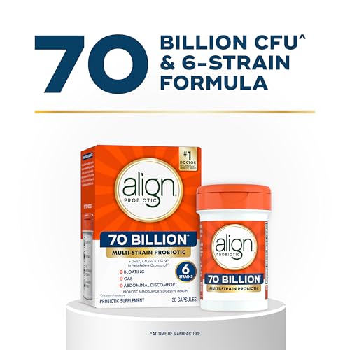Align Probiotic, 70 Billion CFU, 6 Strain Blend, Probiotics for Women and Men, Daily Probiotics for Digestive Health, Helps Relieve Occasional Bloating & Gas 30 Capsules