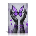 African American Wall Art Purple Butterfly Canvas Prints Black Woman Pictures Black Girl Paintings Fashion Poster for Living Room Bedroom Bathroom Girls Room Wall Decor Framed(Fashion-2,12L x 18W)