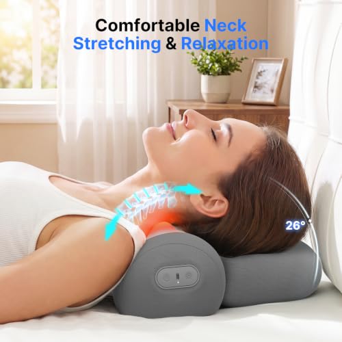 Shiatsu Neck Massager Pillow with Massage, Heat & Traction, Cordless, Grey