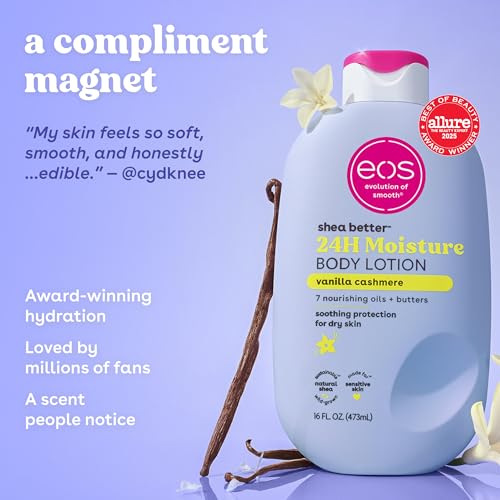 eos Shea Better Body Lotion- Vanilla Cashmere, 24-Hour Moisture, 16 fl oz