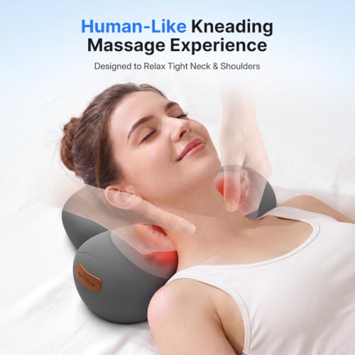 Shiatsu Neck Massager Pillow with Massage, Heat & Traction, Cordless, Grey