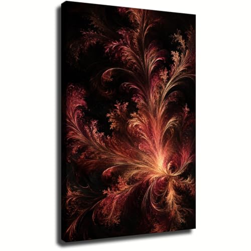 Abstract Red Flame Fractal Wall Art, Fiery Feather Canvas Poster Print