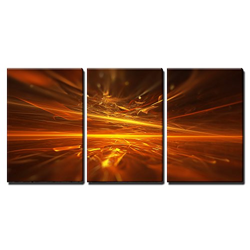 3 Piece Canvas Wall Art - Fire Fractal Horizon Background - 16"x24"x3 Panels
