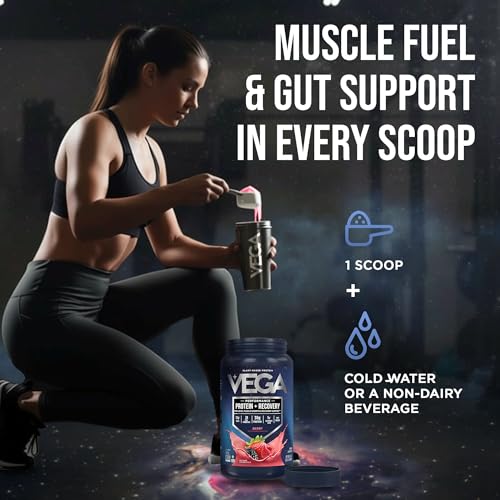 Vega Protein + Recovery, Berry – 30g Vegan Protein, Dairy & Gluten Free, Probiotics, NSF Certified, 28.8 oz (19 Servings)