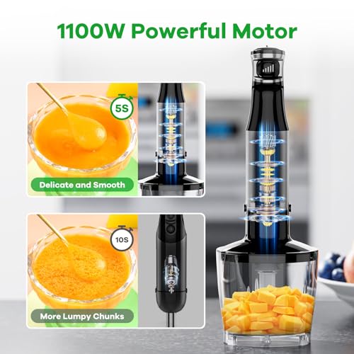 Turelar Immersion Blender Handheld Corded, 1100W 5 in 1 Hand Blender Set