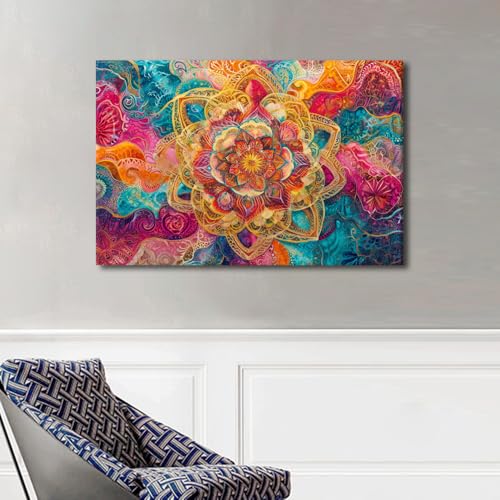 Wall Art Color Volumetric Fractal Kaleidoscope Canvas Painting Wall Art Framed Art Wall Decor Artwork for Home Walls Canvas Art Prints Living Room Modern Home Decor Canvas Arts Crafts 36x24 in