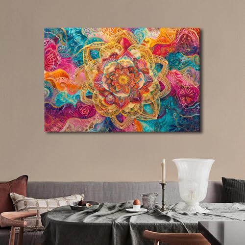 Wall Art Color Volumetric Fractal Kaleidoscope Canvas Painting Wall Art Framed Art Wall Decor Artwork for Home Walls Canvas Art Prints Living Room Modern Home Decor Canvas Arts Crafts 36x24 in
