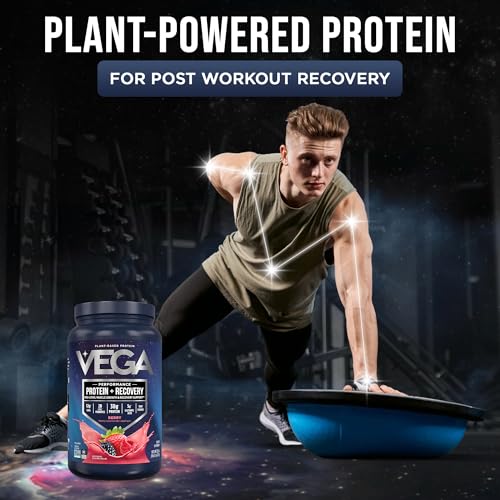 Vega Protein + Recovery, Berry – 30g Vegan Protein, Dairy & Gluten Free, Probiotics, NSF Certified, 28.8 oz (19 Servings)