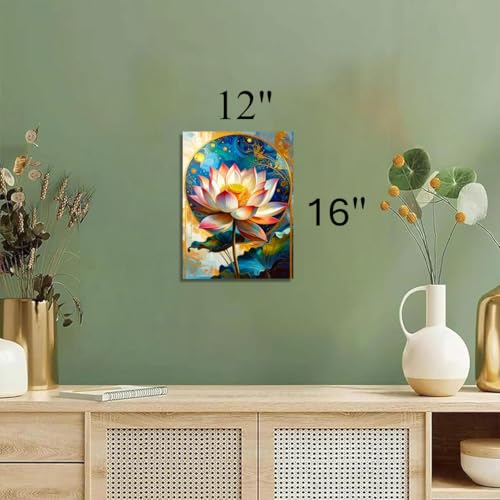 Eden-TT Art || Lotus Flower - Stretched Canvas Painting Print - Including Beautiful Modern Enchanting Magical Fantasy Semi-realistic and Abstract Themes (16 Lotus, 16" L x 12" W, Wrapped Canvas)
