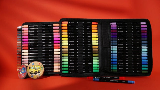 72 Acrylic Paint Markers, Dual-Tip Paint Pens, Black Bag by Artistro
