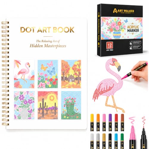 Dot by Letter Adult Coloring Book with 12 Markers