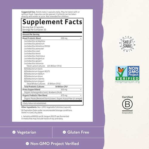Garden of Life Dr. Formulated Mood+ Probiotic, 50 Billion CFU, Shelf Stable
