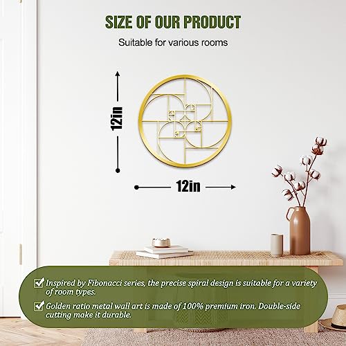 LZAOA Fibonacci Spiral Metal Wall Art, Math Art Gold Wall Decor 12x12in