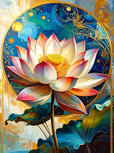Eden-TT Art || Lotus Flower - Stretched Canvas Painting Print - Including Beautiful Modern Enchanting Magical Fantasy Semi-realistic and Abstract Themes (16 Lotus, 16" L x 12" W, Wrapped Canvas)