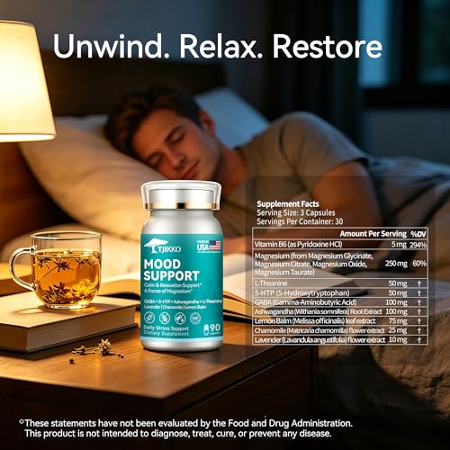 TJIKKO Magnesium Sleep Support Complex – Magnesium Glycinate, GABA 100mg, 5-HTP, L-Theanine – Calm, Relaxation, Stress Relief & Better Sleep – 90 Capsules, 30 Day Supply (Magnesium(90p))