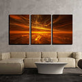 3 Piece Canvas Wall Art - Fire Fractal Horizon Background - 16"x24"x3 Panels
