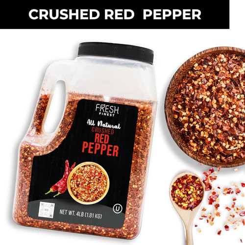Fresh Finest Bulk 4LB Crushed Red Pepper Spices Commercial and Home Cooking - Chili Pepper Flakes, Red Peppers Spice Best for Pizza, Flatbreads, Beef, and More - 4 LB