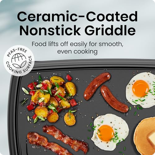 Chefman XL Electric Griddle with Removable Temperature Control, Immersible Flat Top Grill, Burger, Eggs, Pancake Griddle, Nonstick Extra Large Cooking Surface, Slide Out Drip Tray, 10 x 20 Inch