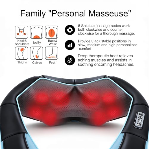 Mo Cuishle Women Men Gifts, Shiatsu Back Shoulder & Neck Massager with Heat