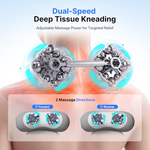 Shiatsu Neck Massager Pillow with Massage, Heat & Traction, Cordless, Grey
