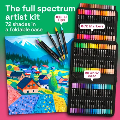 72 Acrylic Paint Markers, Dual-Tip Paint Pens, Black Bag by Artistro