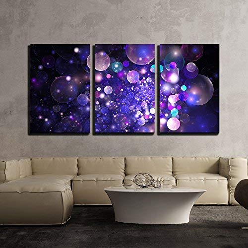 wall26 - 3 Piece Canvas Wall Art - Abstract Glowing Purple and Blue Bubbles on Black Background. Fractal Art - Modern Home Art Stretched and Framed Ready to Hang - 16"x24"x3 Panels