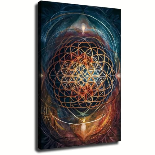 Flower Of Life Canvas Wall Art Poster (Framed,28x40 inch)