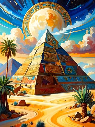 Eden-TT Art || Pyramids - Stretched Canvas Painting Print - Including Beautiful Modern Enchanting Magical Fantasy Semi-realistic and Abstract Themes (16 Pyramid, 16" L x 12" W, Wrapped Canvas)