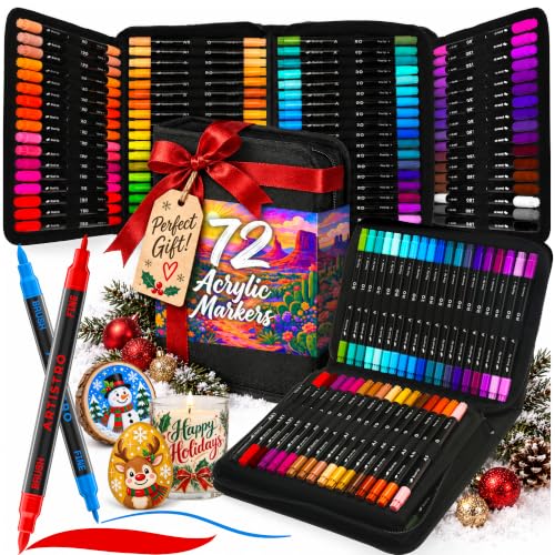72 Acrylic Paint Markers, Dual-Tip Paint Pens, Black Bag by Artistro