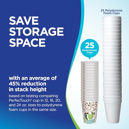 Dixie PerfecTouch 12 oz Paper Coffee Cups By GP PRO, Coffee Haze Design, 500 Count (25 Disposable Cups Per Sleeve, 20 Sleeves Per Case), 5342DX