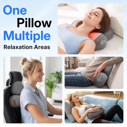 Shiatsu Neck Massager Pillow with Massage, Heat & Traction, Cordless, Grey