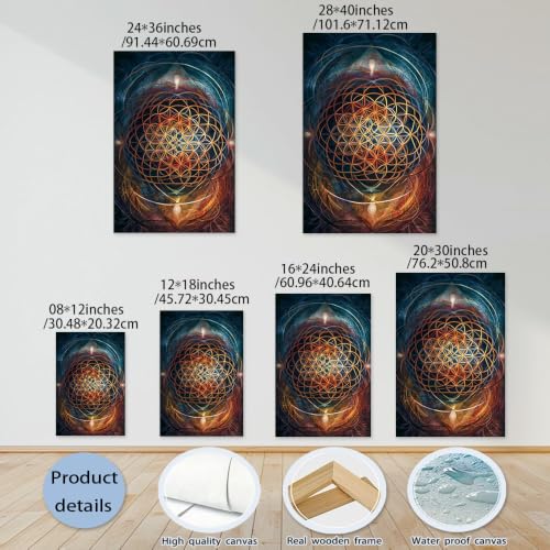 Flower Of Life Canvas Wall Art Poster (Framed,28x40 inch)
