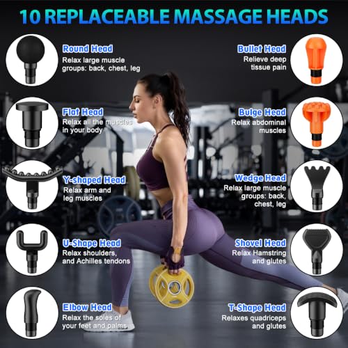 TOLOCO Massage Gun, Deep Tissue Back Massage for Athletes for Pain Relief, Percussion Massager with 10 Massages Heads & Silent Brushless Motor, Relaxation Gifts for Men Women, Black