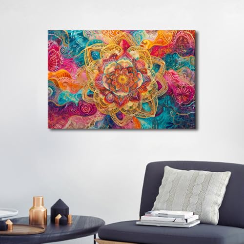 Wall Art Color Volumetric Fractal Kaleidoscope Canvas Painting Wall Art Framed Art Wall Decor Artwork for Home Walls Canvas Art Prints Living Room Modern Home Decor Canvas Arts Crafts 36x24 in