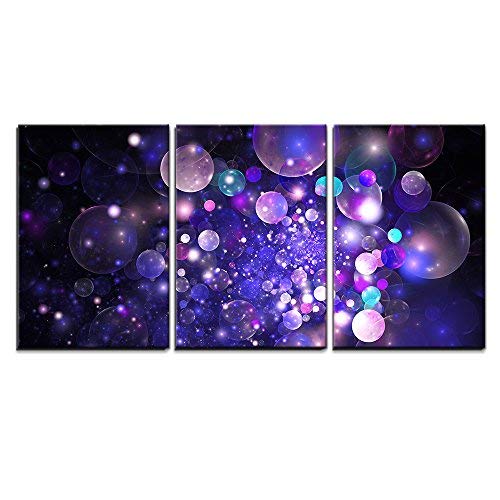 wall26 - 3 Piece Canvas Wall Art - Abstract Glowing Purple and Blue Bubbles on Black Background. Fractal Art - Modern Home Art Stretched and Framed Ready to Hang - 16"x24"x3 Panels