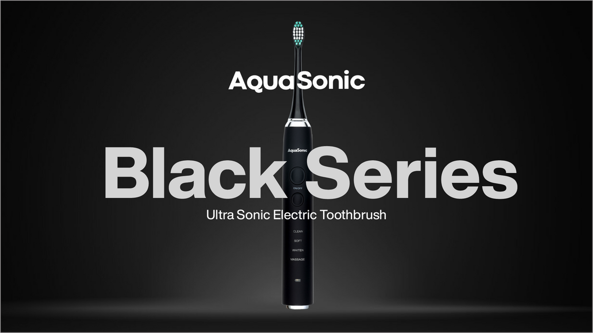 Aquasonic Black Series Ultra Whitening Toothbrush – ADA Accepted Electric Toothbrush- 8 Brush Heads & Travel Case – 40,000 VPM Electric Motor & Wireless Charging - 4 Modes w Smart Timer