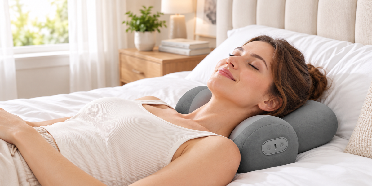 Shiatsu Neck Massager Pillow with Massage, Heat & Traction, Cordless, Grey